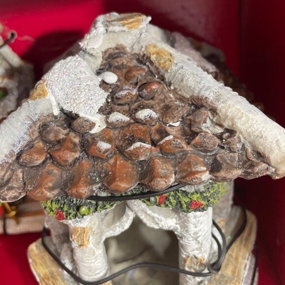 Winter Wonder Lane 6 Pc Fairy Garden Set Christmas Birch Tree House Elves Skiing - Picture 6 of 11